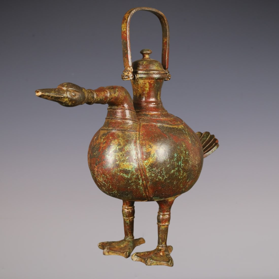 An Archaic Bronze Bird-Shaped Loop-Handled Pot - 4