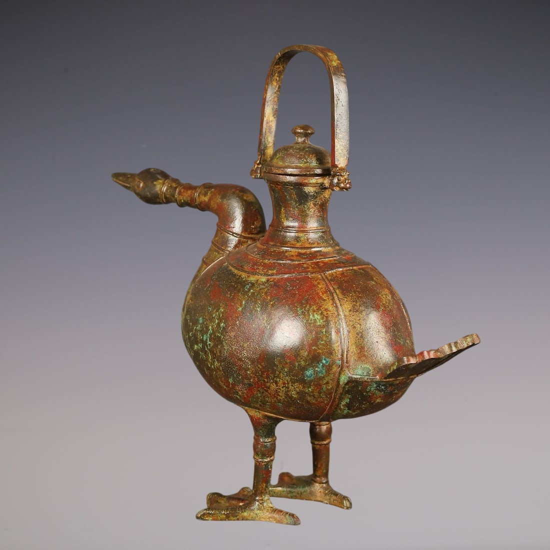 An Archaic Bronze Bird-Shaped Loop-Handled Pot - 5