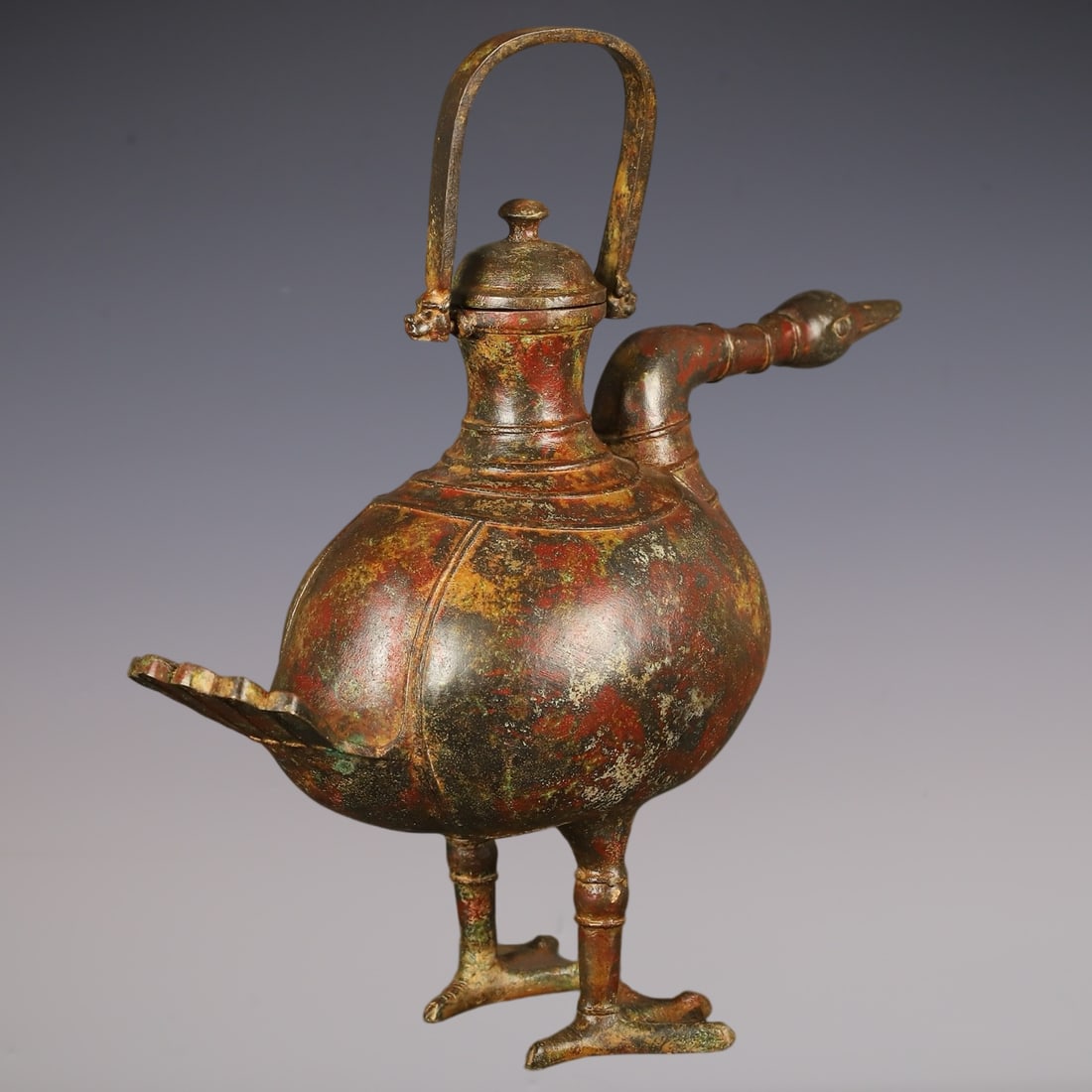 An Archaic Bronze Bird-Shaped Loop-Handled Pot - 6