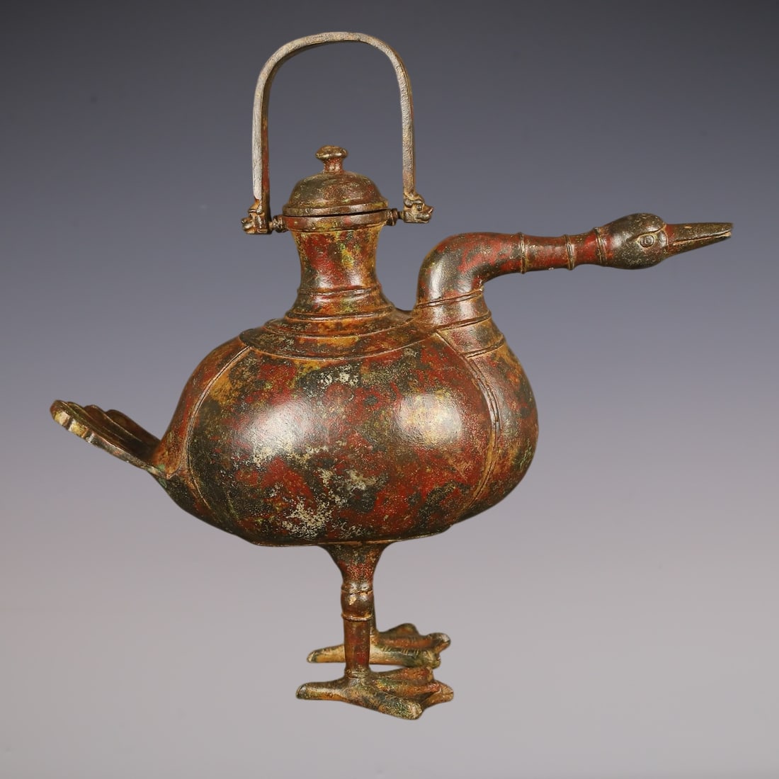 An Archaic Bronze Bird-Shaped Loop-Handled Pot - 7