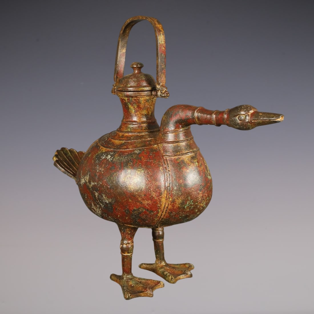 An Archaic Bronze Bird-Shaped Loop-Handled Pot - 8