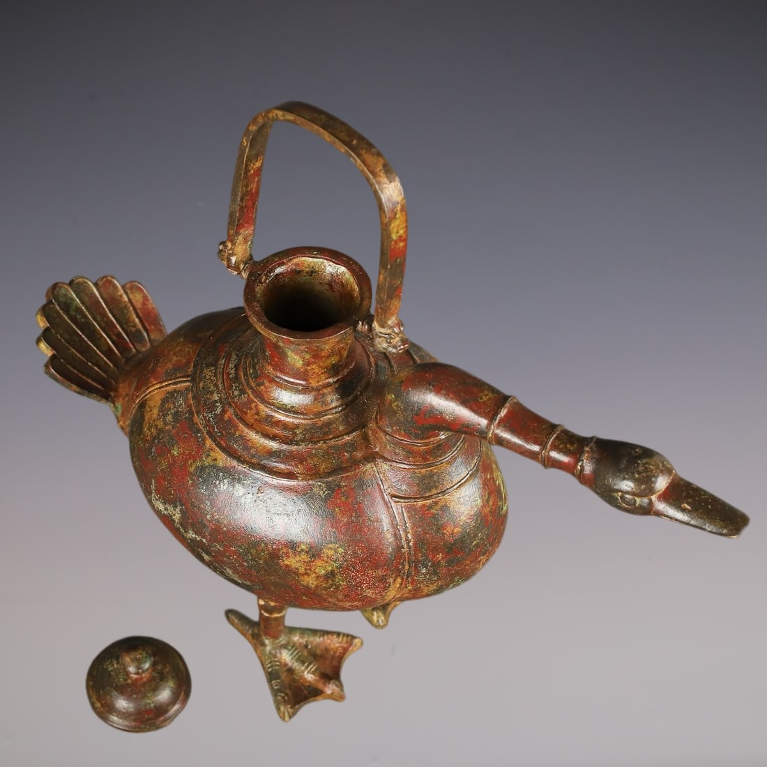 An Archaic Bronze Bird-Shaped Loop-Handled Pot - 9
