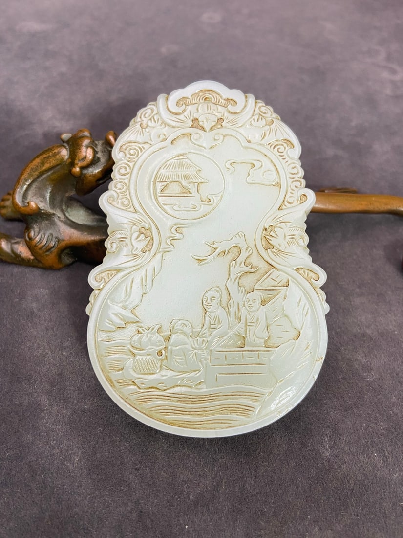 An Exquisite White Jade Bats Figure Pattern Gourd-Shaped Pendant: An Exquisite White Jade Bats Figure Pattern Gourd-Shaped Pendant,Qing