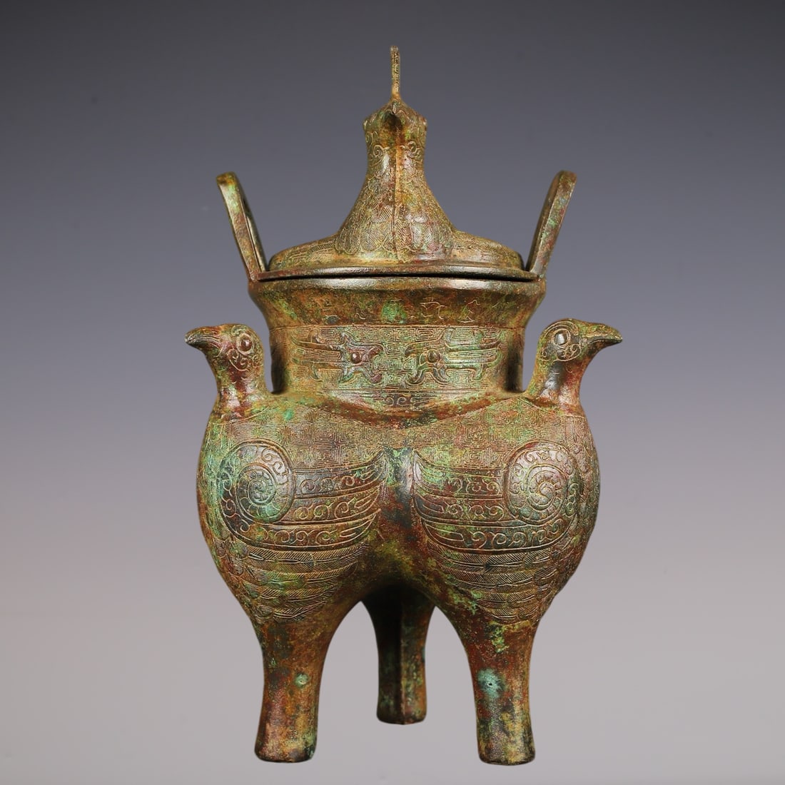 An Archaic Bronze Bird-Shaped Double-Ears and Tripod Censer,With Bird Cover (1 of 10)