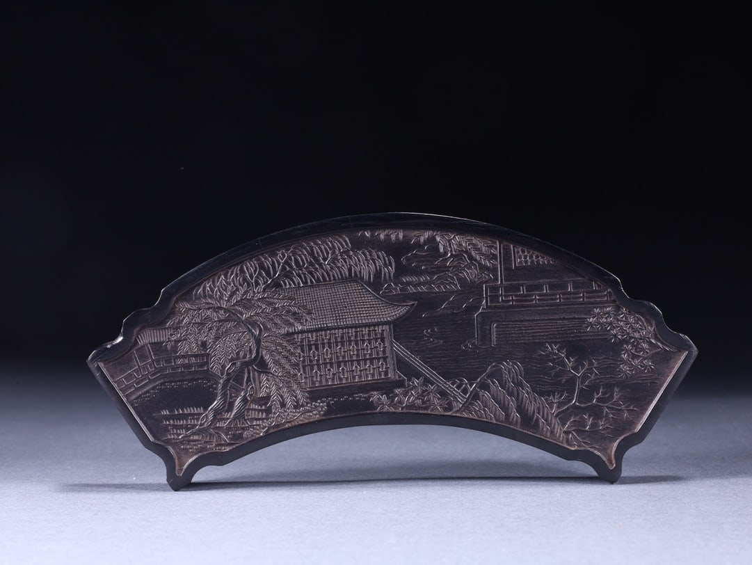 An Exquisite Landscape Pattern Hui ink Ornament,With Poem: An Exquisite Landscape Pattern Hui ink Ornament,With Poem,Ming Dynasty,China,Wanli Mark,Size:6.3inx2.2inx0.6in,Weight:163g山水纹徽墨摆件,带诗ă
