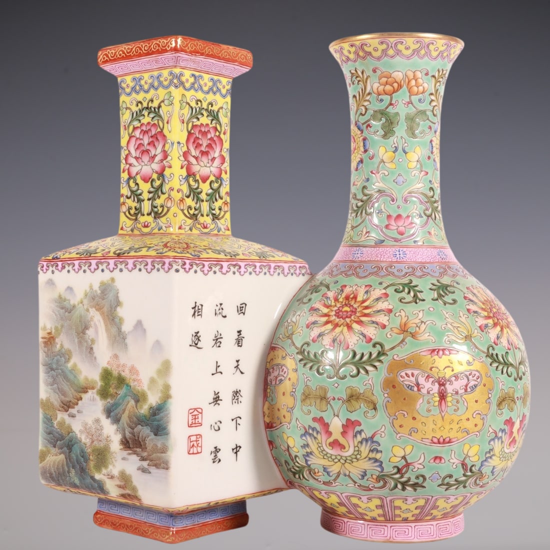 An Exquisite Enamel Painted Gold Lotus and Landscape Pattern Vase,With Poem (1 of 8)