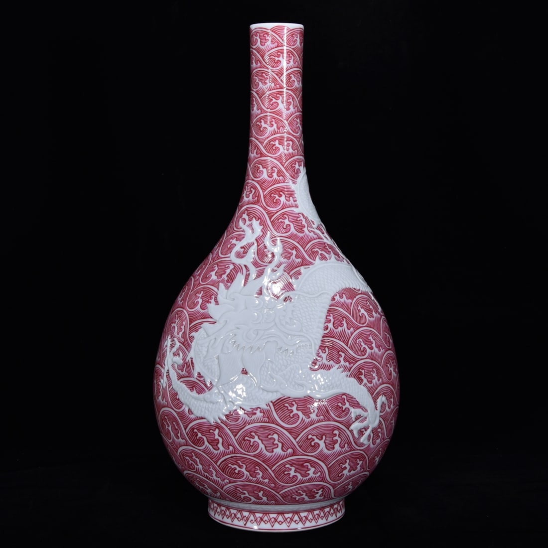 A Huge Ruby Red-Glazed Seawater and Dragon Pattern Vase: A Huge Ruby Red-Glazed Seawater and Dragon Pattern Vase,Qing Dynasty, China,Yongzheng Six-character