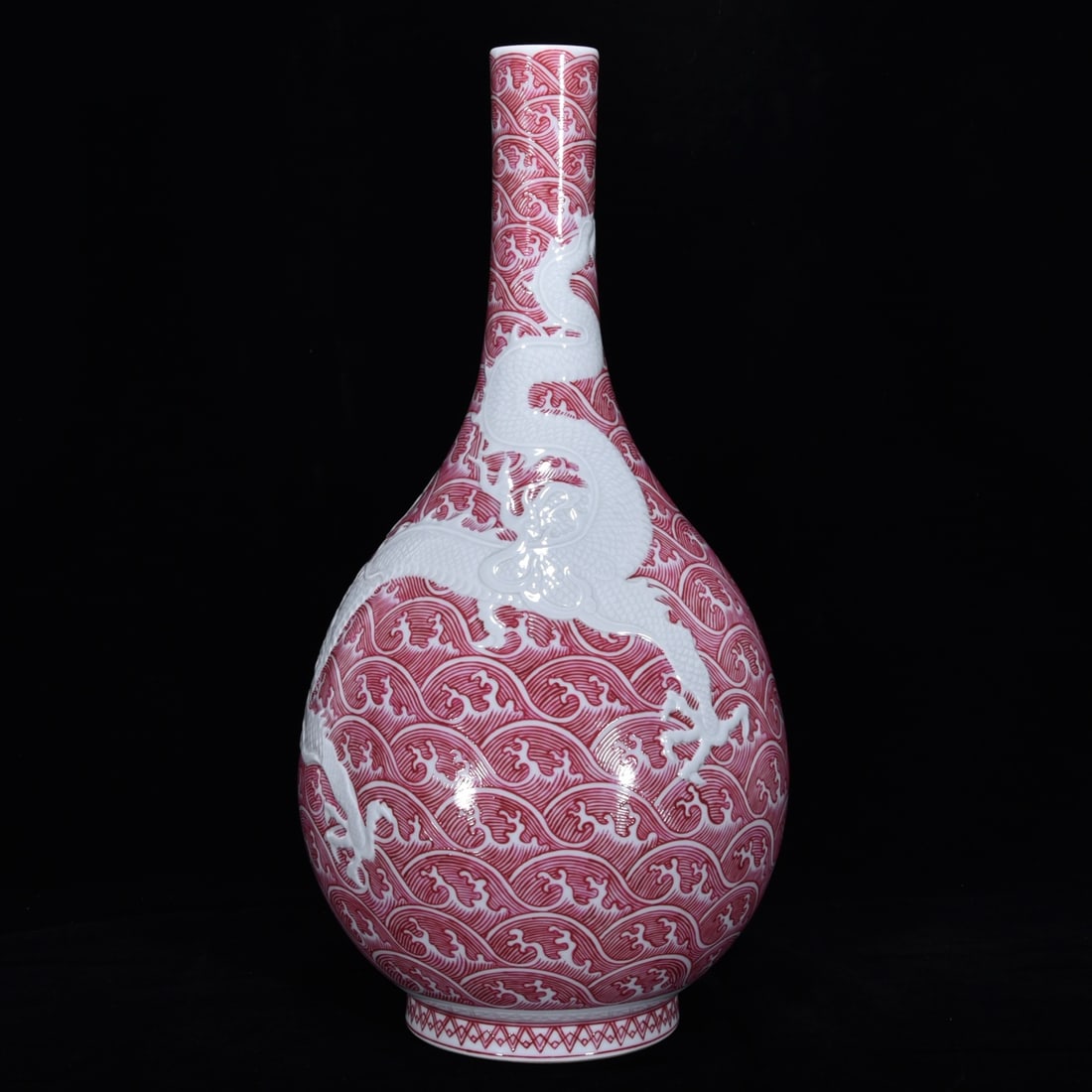 A Huge Ruby Red-Glazed Seawater and Dragon Pattern Vase - 2