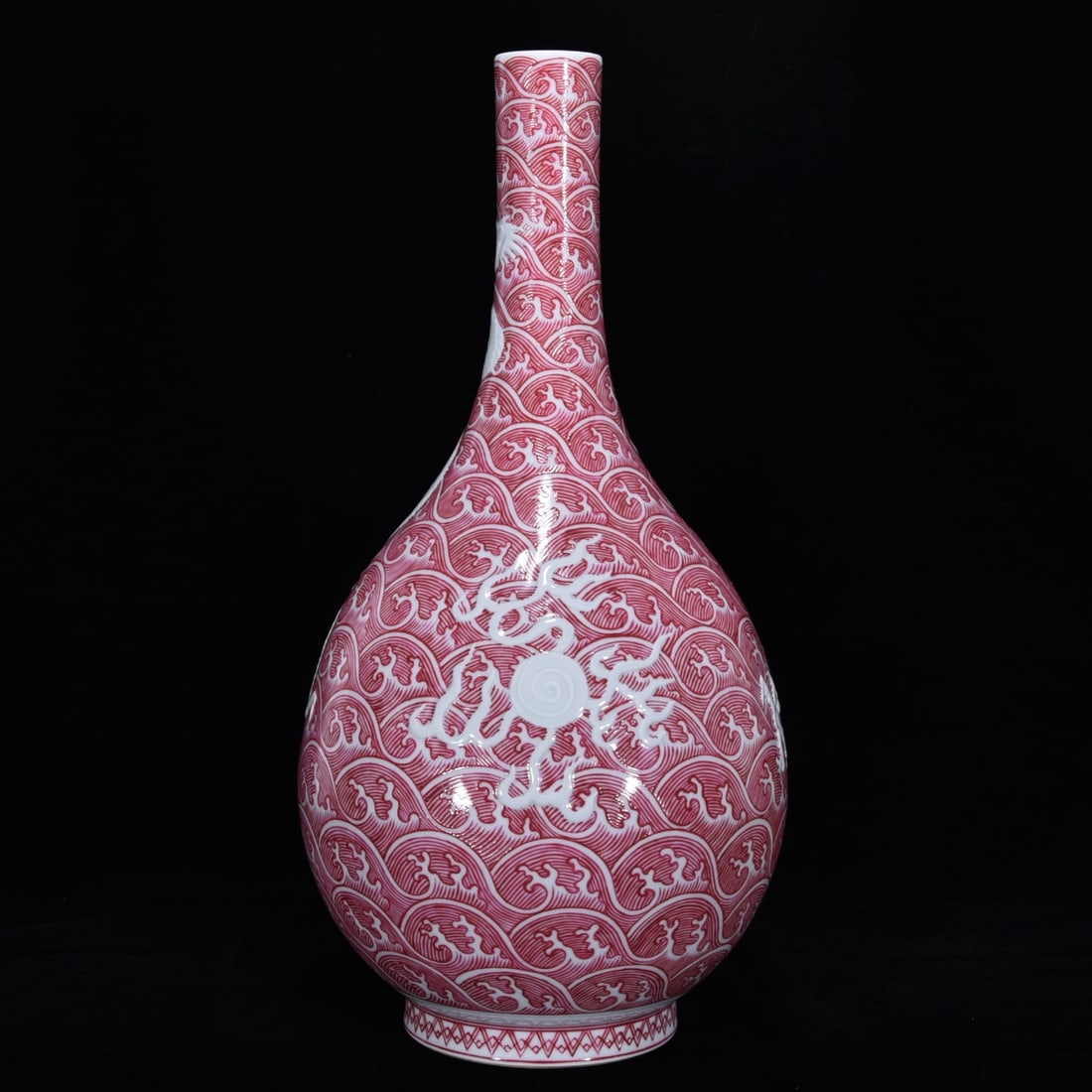 A Huge Ruby Red-Glazed Seawater and Dragon Pattern Vase - 3