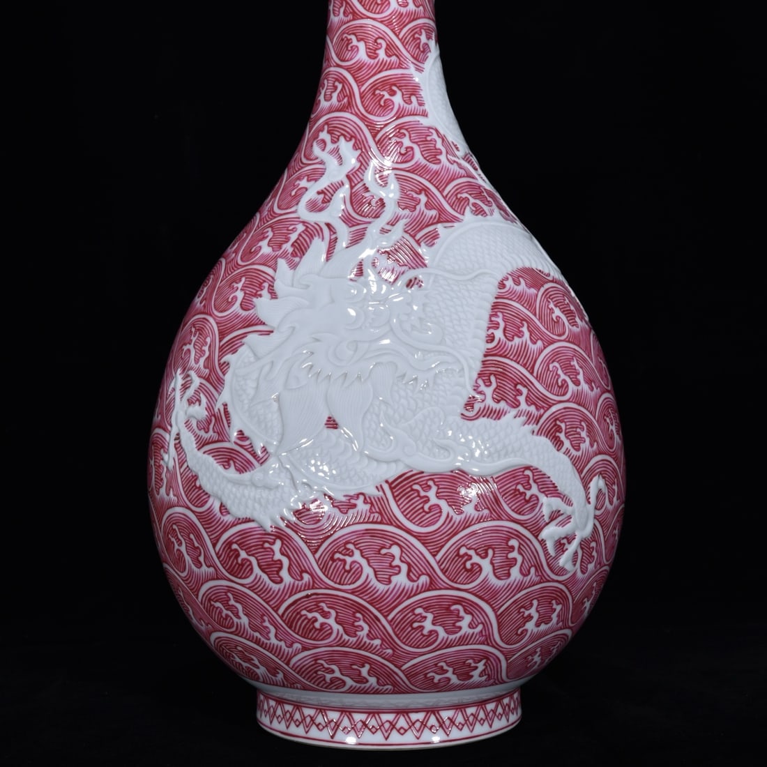 A Huge Ruby Red-Glazed Seawater and Dragon Pattern Vase - 5