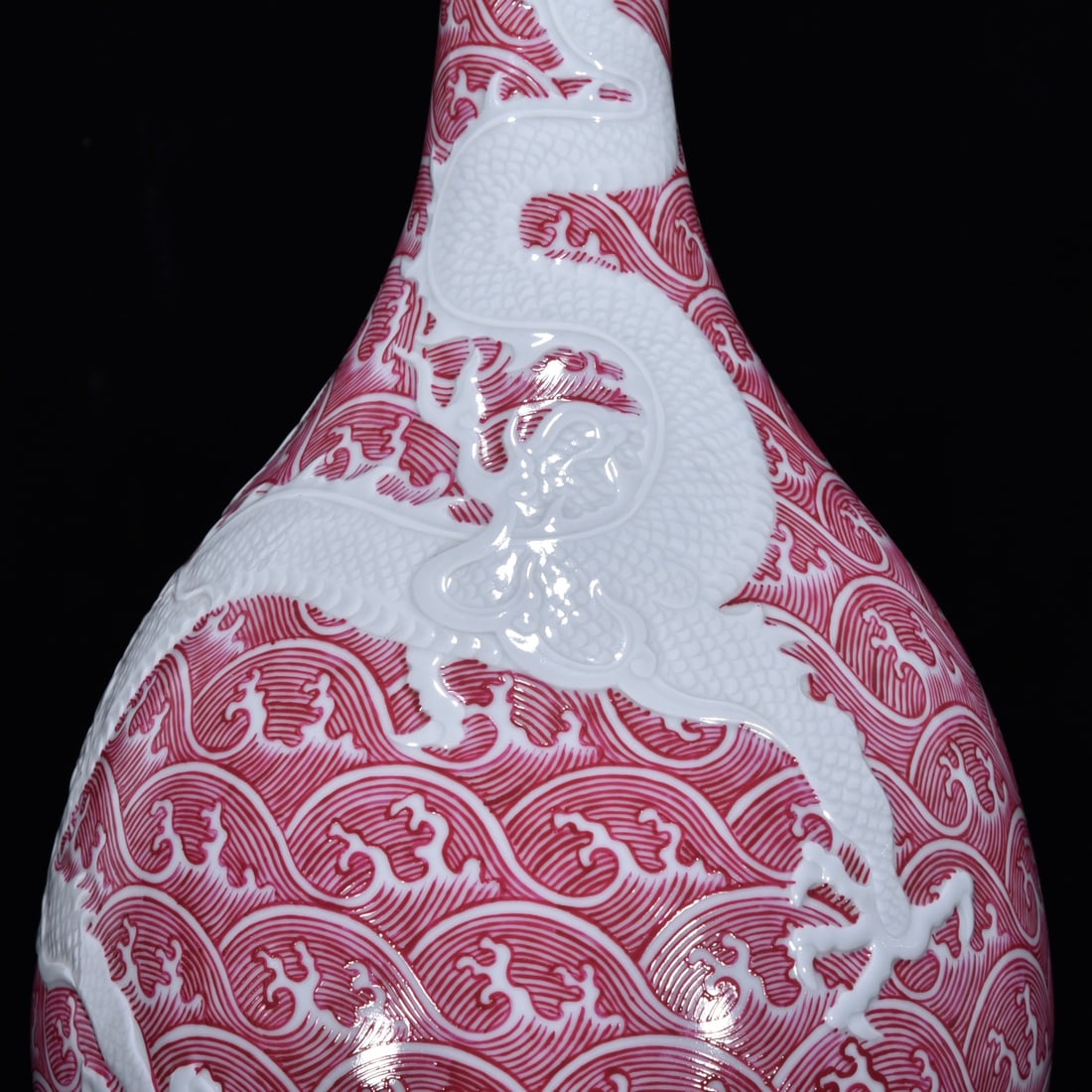 A Huge Ruby Red-Glazed Seawater and Dragon Pattern Vase - 7