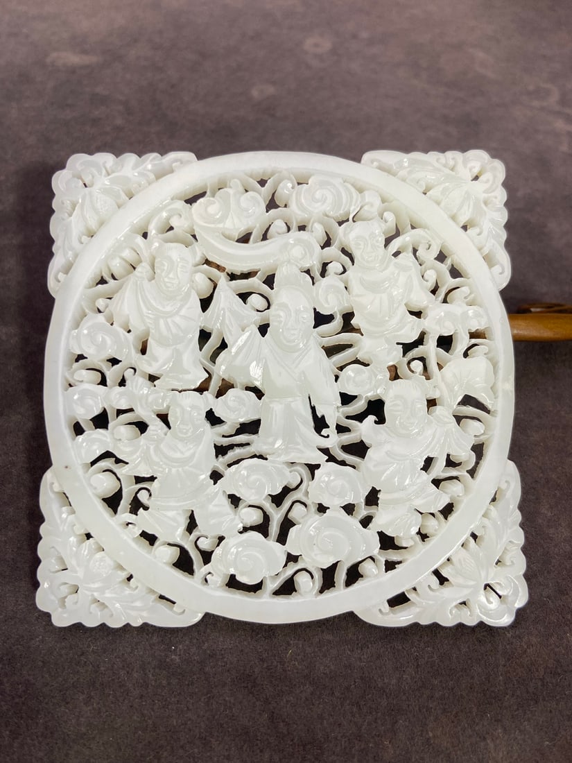An Exquisite White Jade Hollow Figure Pattern Pendant: An Exquisite White Jade Hollow Figure Pattern Pendant,Qing
