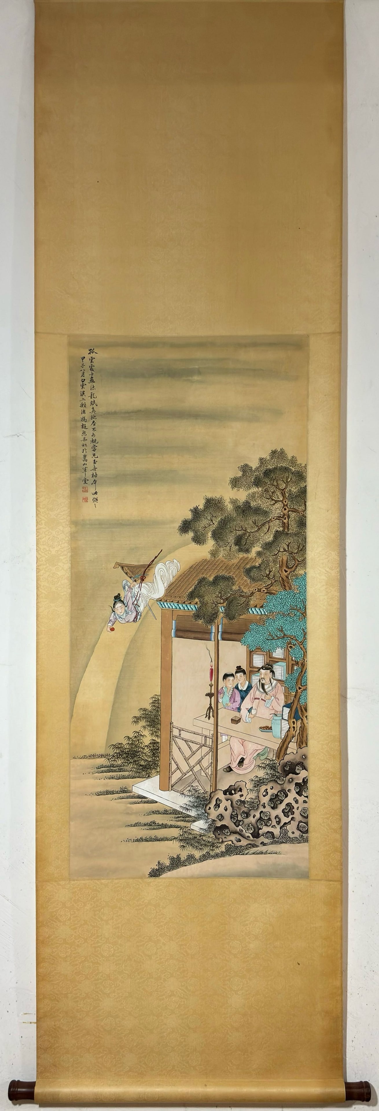 A Chinese Vertical Scroll Ink Painting of Figure on Silk,Feng Chaoran: A Chinese Vertical Scroll Ink Painting of Figure on Silk,Feng Chaoran,Size:(Without frame)41.5inx18.3in一幅中国水墨绢本人物画立&