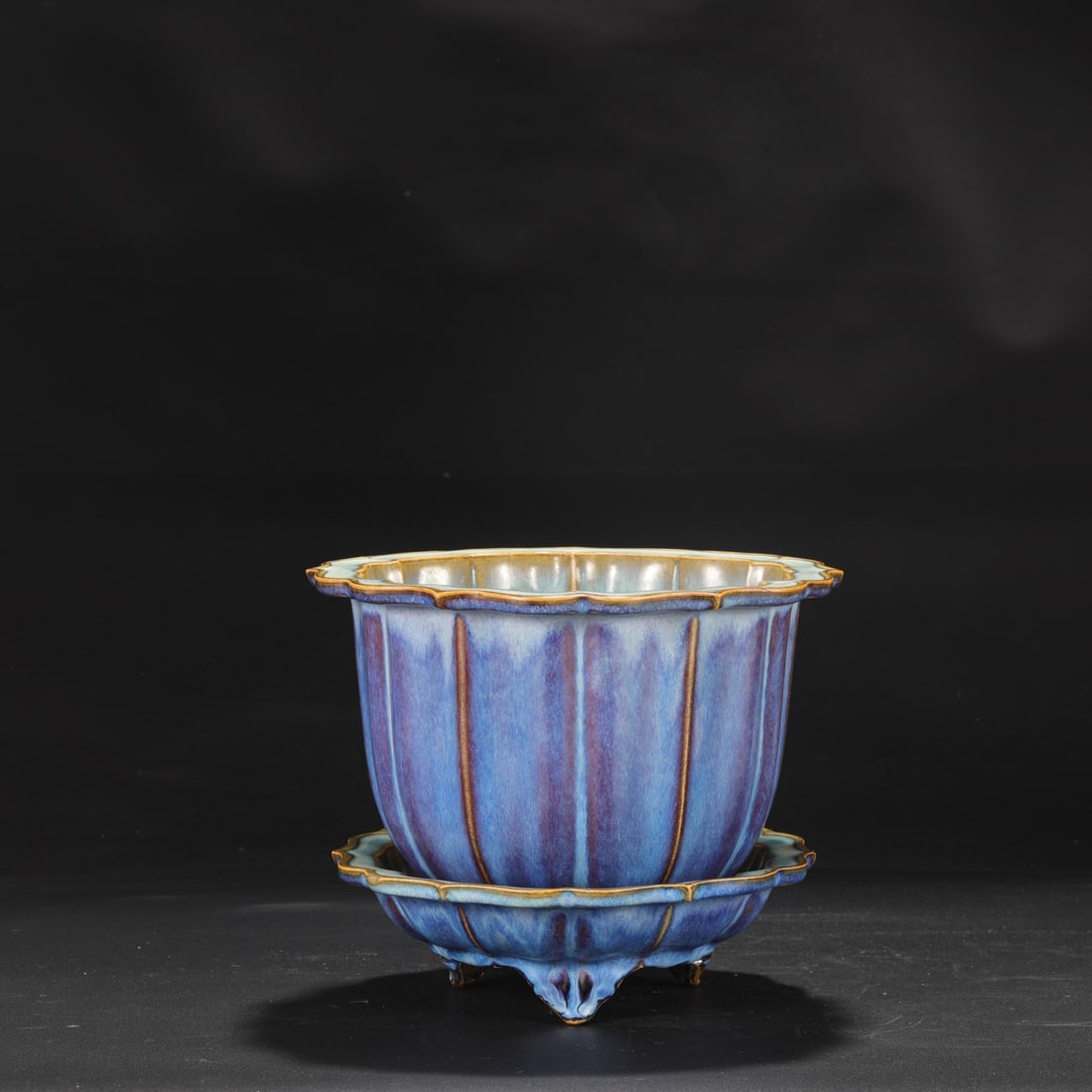 An Exquisite Jun yao Purplish red Glazed Basin,With Tripod Base: An Exquisite Jun yao Purplish red Glazed Basin,With Tripod Base,Song Dynasty, China,Royal Court