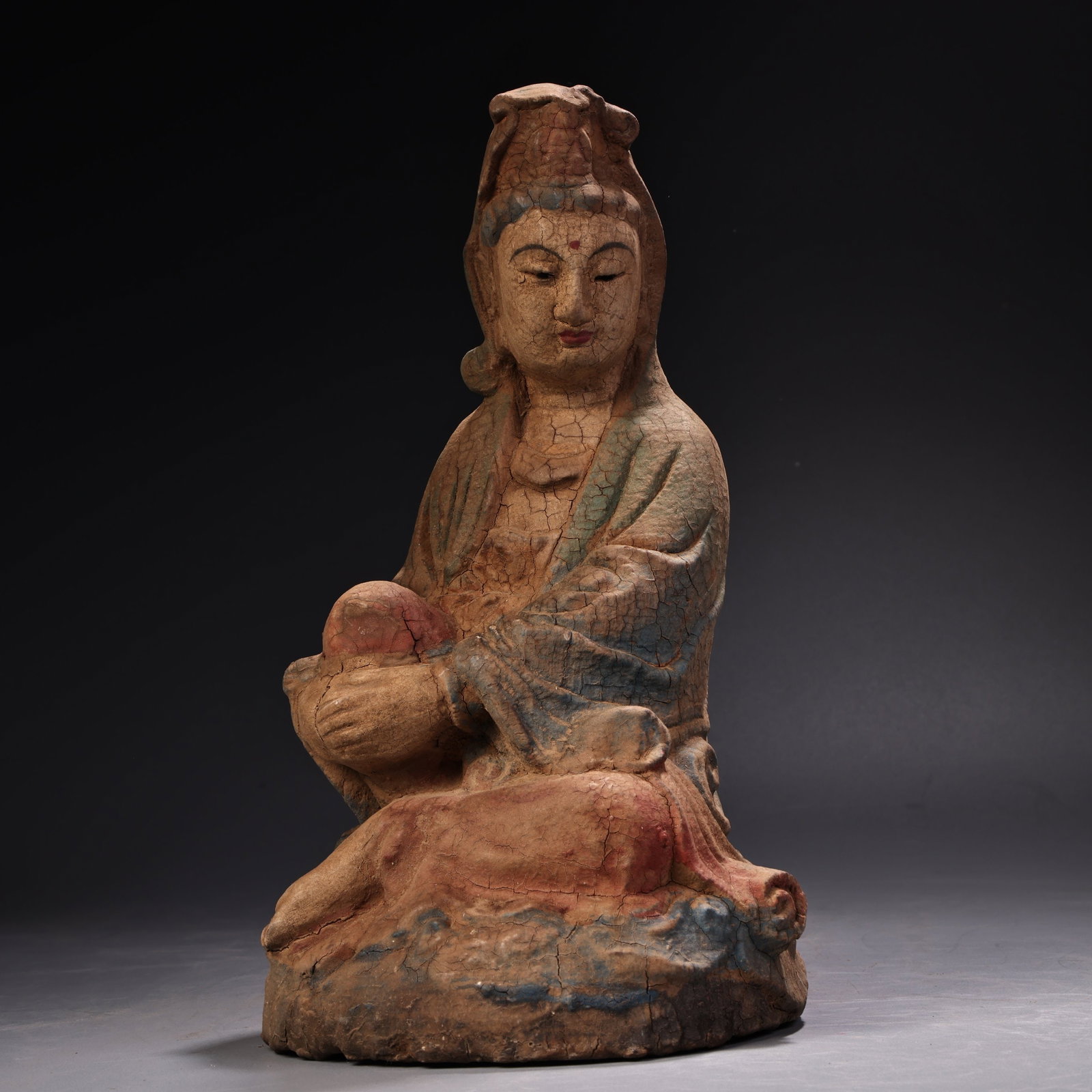 A Solemn Camphor wood Painted Color Statue of Avalokitesvara: A Solemn Camphor wood Painted Color Statue of Avalokitesvara,Qing