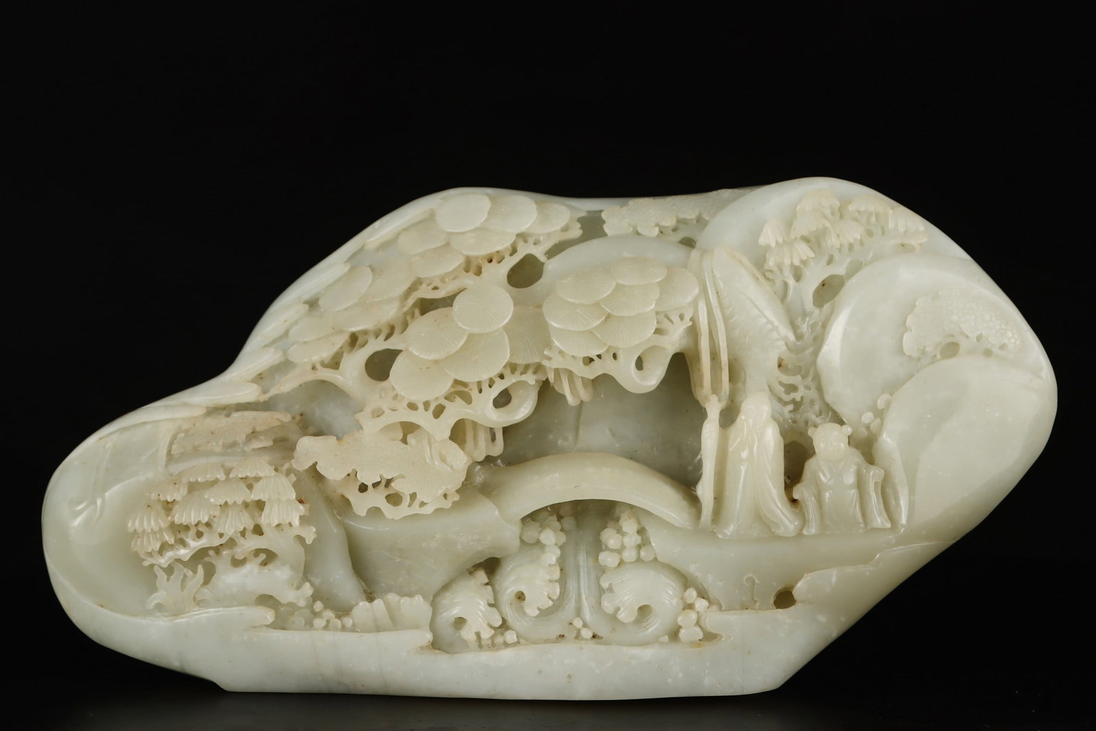 An Exquisite White Jade Landscape and Figure Pattern Rockery Ornament: An Exquisite White Jade Landscape and Figure Pattern Rockery Ornament,Qing