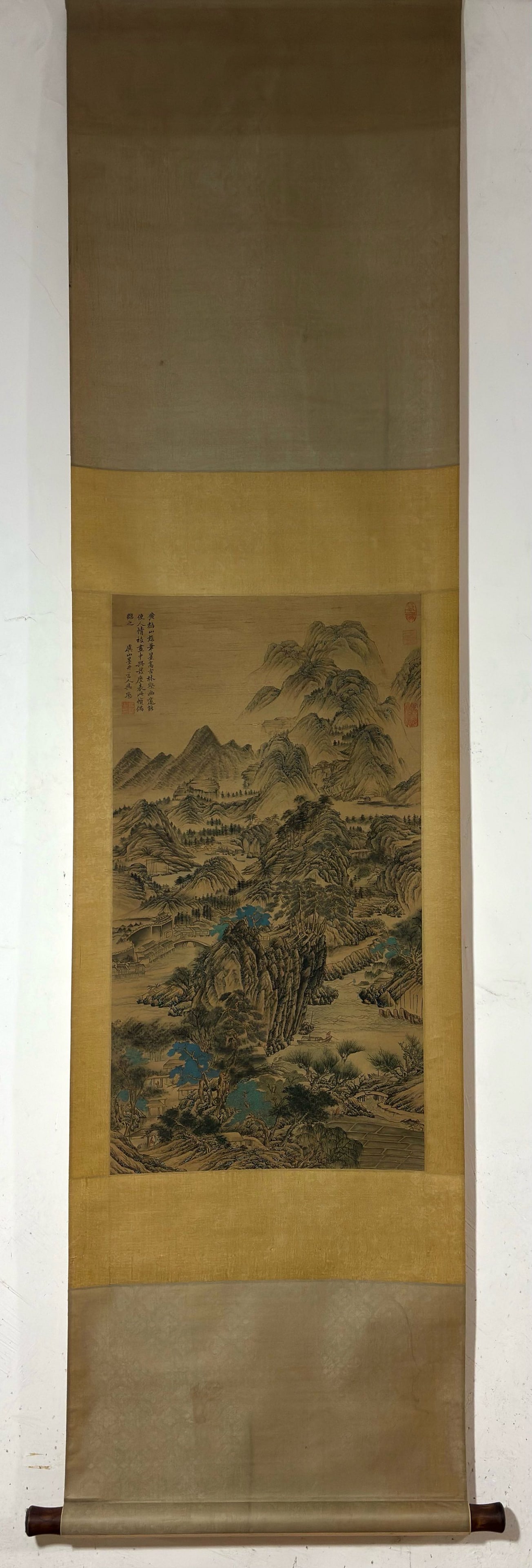A Chinese Vertical Scroll Ink Painting of Landscape on Silk,Wu Li: A Chinese Vertical Scroll Ink Painting of Landscape on Silk,Wu Li,Size:(Without