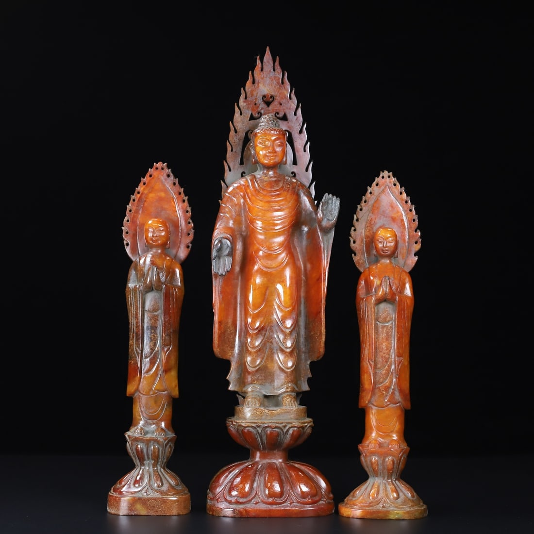 A Set of Solemn White Jade Buddha Statue: A Set of Solemn White Jade Buddha Statue,Qing
