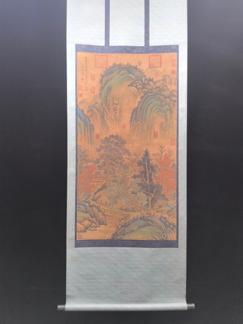 A Chinese Vertical Scroll Ink Painting of Landscape and Figure on Silk,Shangguan Waner (1 of 9)