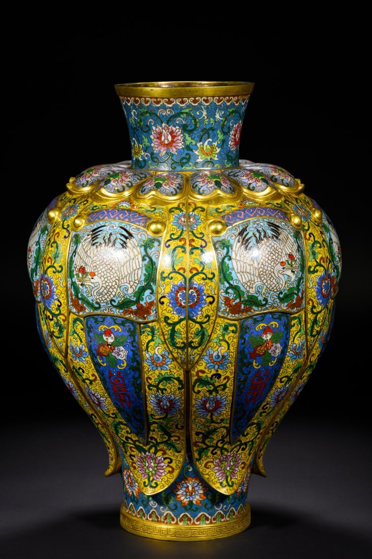 An Exquisite Cloisonne Lotus Pattern Crane Pattern Vase - 8