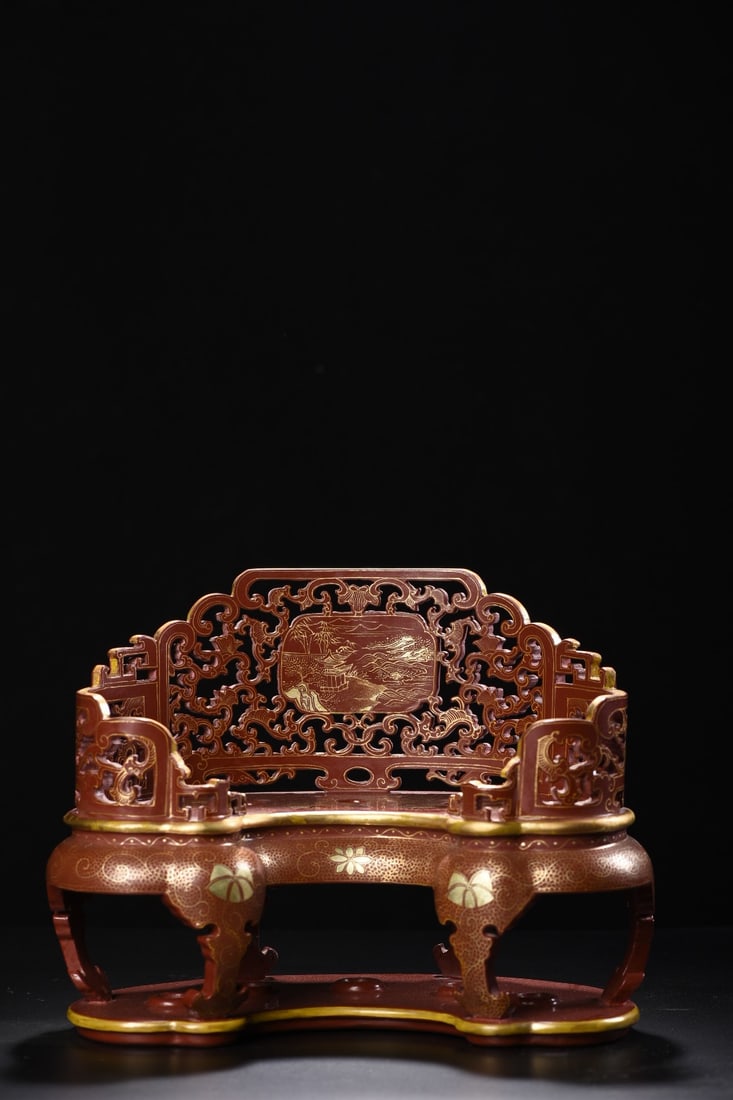 An Exquisite Wooden Painted Gold Lacquerware Hollow Landscape Pattern Throne: An Exquisite Wooden Painted Gold Lacquerware Hollow Landscape Pattern Throne,Qing Dynasty,China,Qianlong Six-character