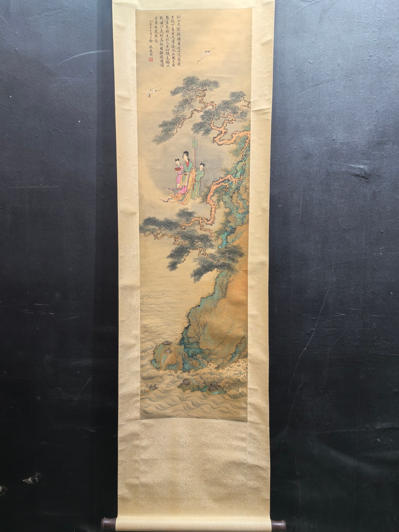 A Chinese Vertical Scroll Ink Painting of Landscape and Figure on Paper,Lin Huiyin: A Chinese Vertical Scroll Ink Painting of Landscape and Figure on Paper,Lin Huiyin,Size:13.6inx49.4in一幅中国水墨山水人物画立