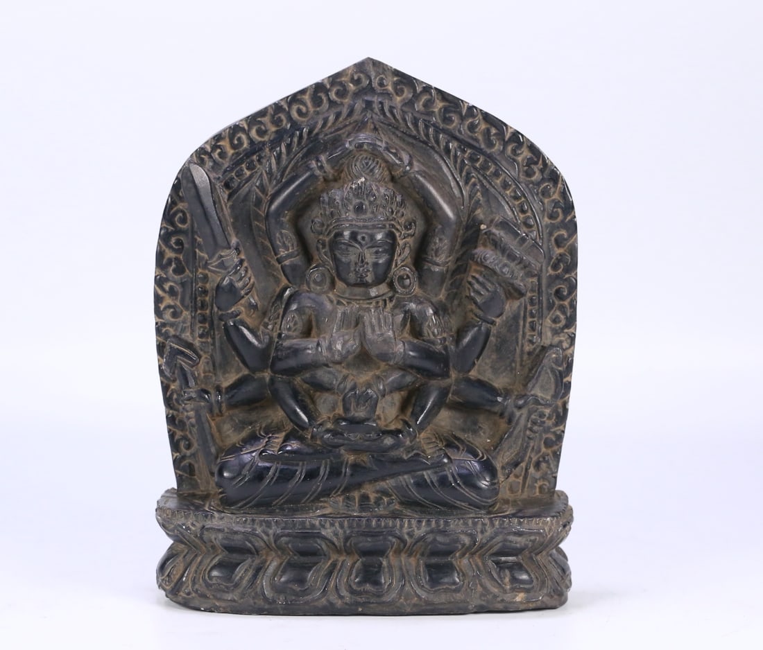 A Solemn Black StoneStatue of Thousand-hand Guanyin: A Solemn Black StoneStatue of Thousand-hand Guanyin,Qing