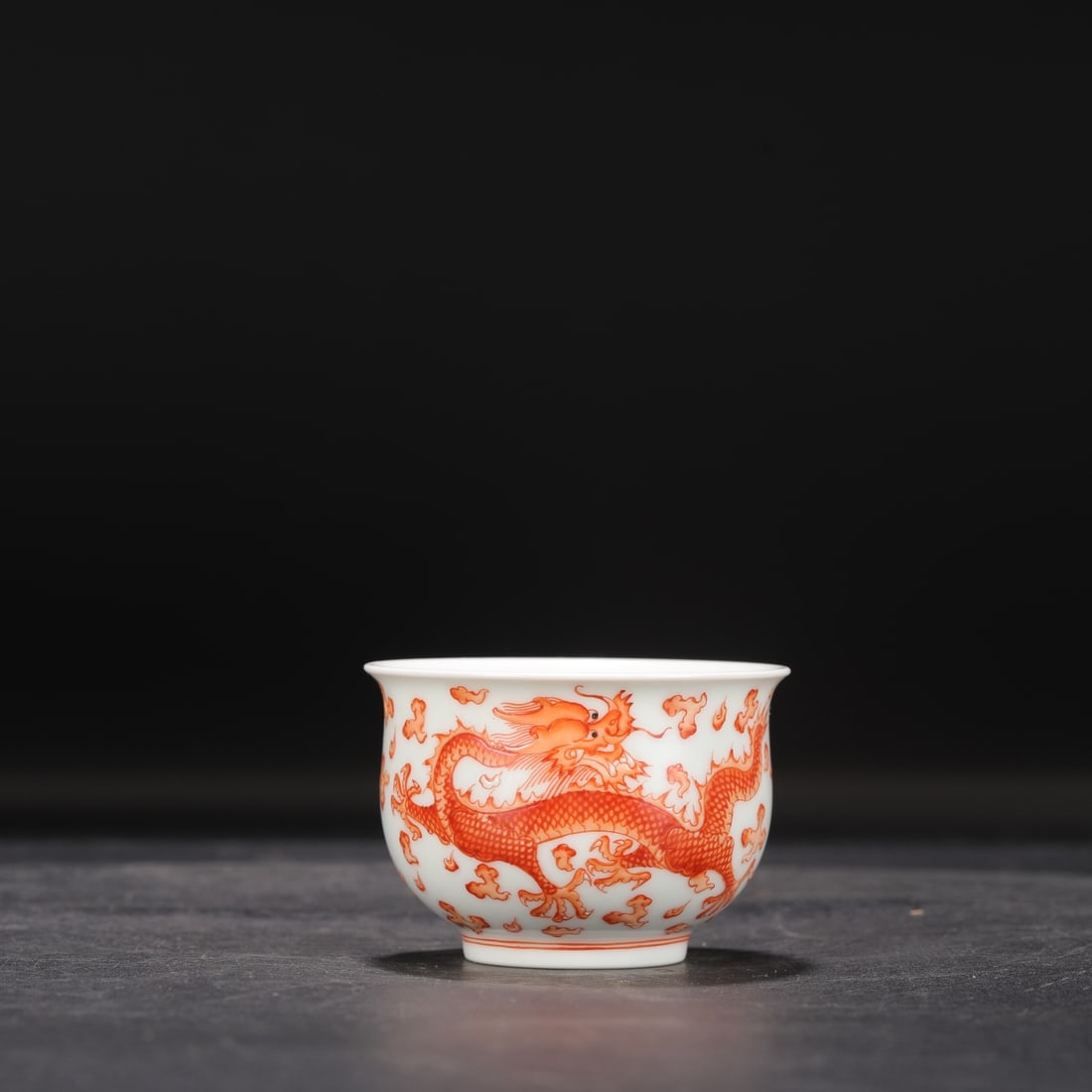 An Exquisite Iron-Red Glazed Auspicious Cloud and Dragon Pattern Cup: An Exquisite Iron-Red Glazed Auspicious Cloud and Dragon Pattern Cup,Qing Dynasty, China,Qianlong Four-character