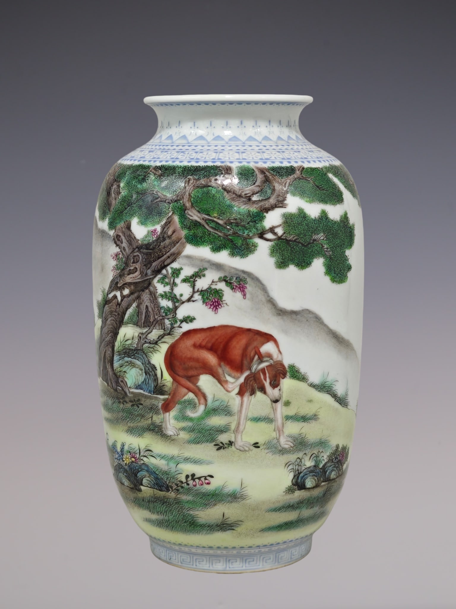 An Exquisite Famille-Rose Dog Pattern Vase,With Poem: An Exquisite Famille-Rose Dog Pattern Vase,With Poem,Qing Dynasty, China,Qianlong Four-character