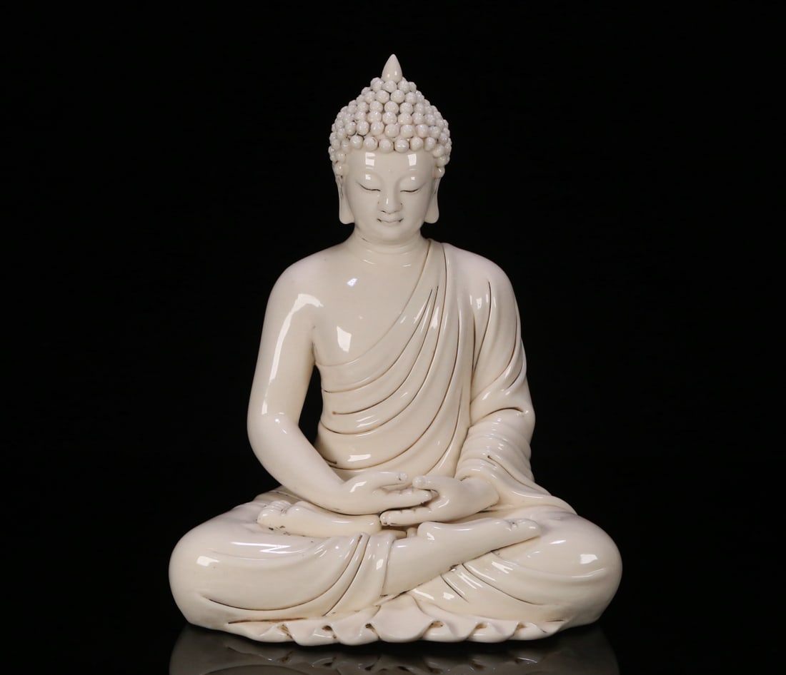 A Solemn Blance-De-Chine Statue of Sakyamuni: A Solemn Blance-De-Chine Statue of Sakyamuni,Qing