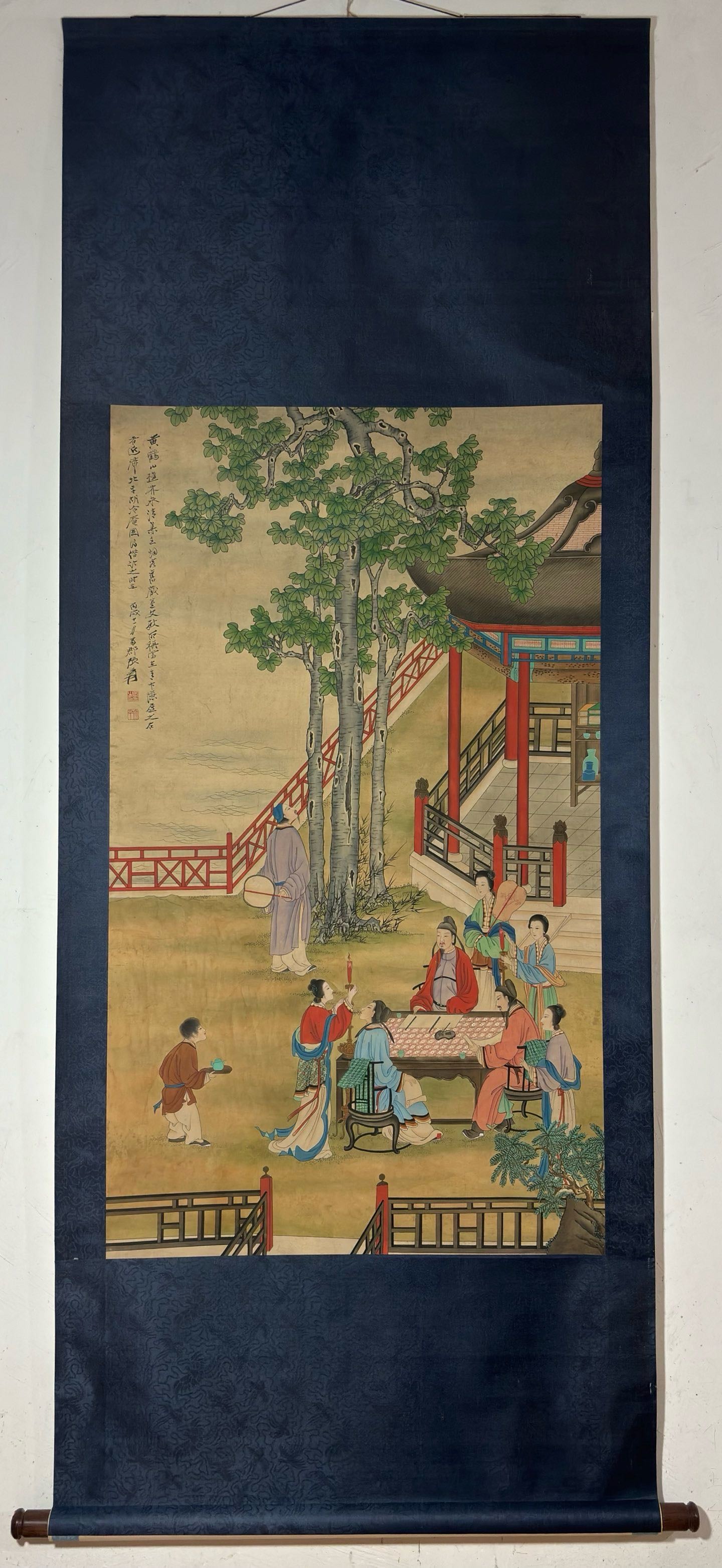 A Chinese Vertical Scroll Ink Painting of Figure on Silk,Zhang Daqian: A Chinese Vertical Scroll Ink Painting of Figure on Silk,Zhang Daqian,Size:(Without frame)44.7inx26in一幅中国水墨绢本人物画立