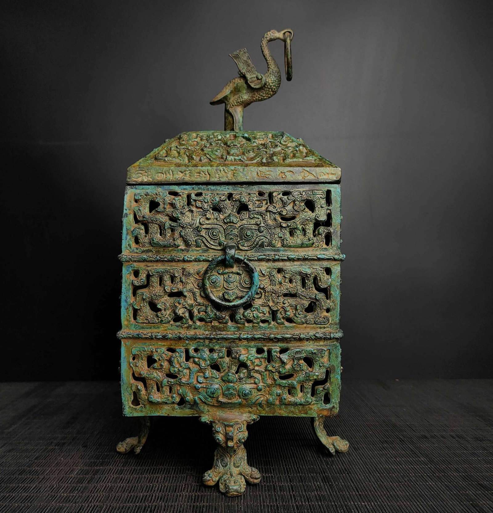 An Archaic Bronze Hollow Beast-Face Pattern Beast-Legs Jar with Cover (1 of 9)