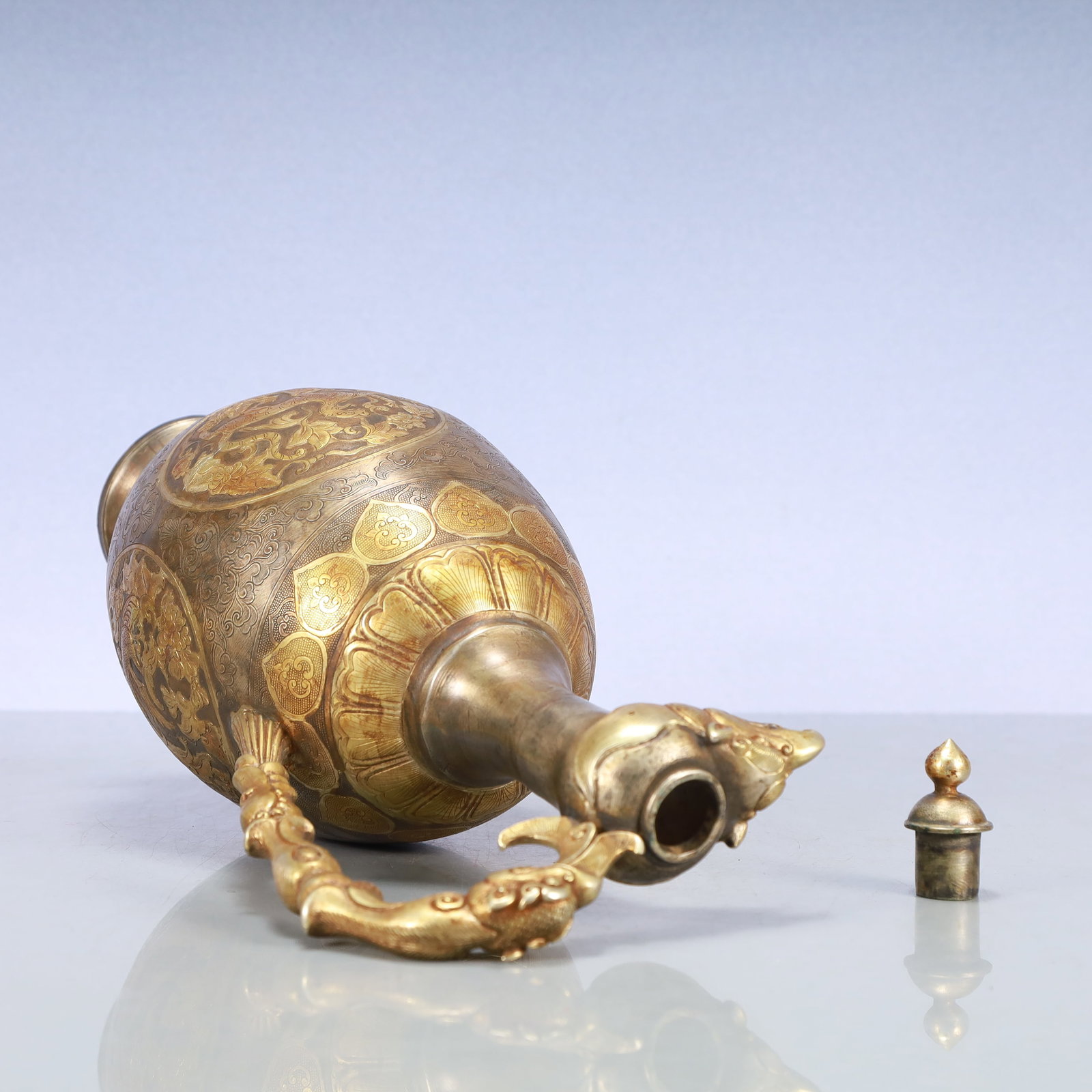 A Exquisite Gilt Silver Flower Pattern Auspicious Beast Pattern Ewer - 10