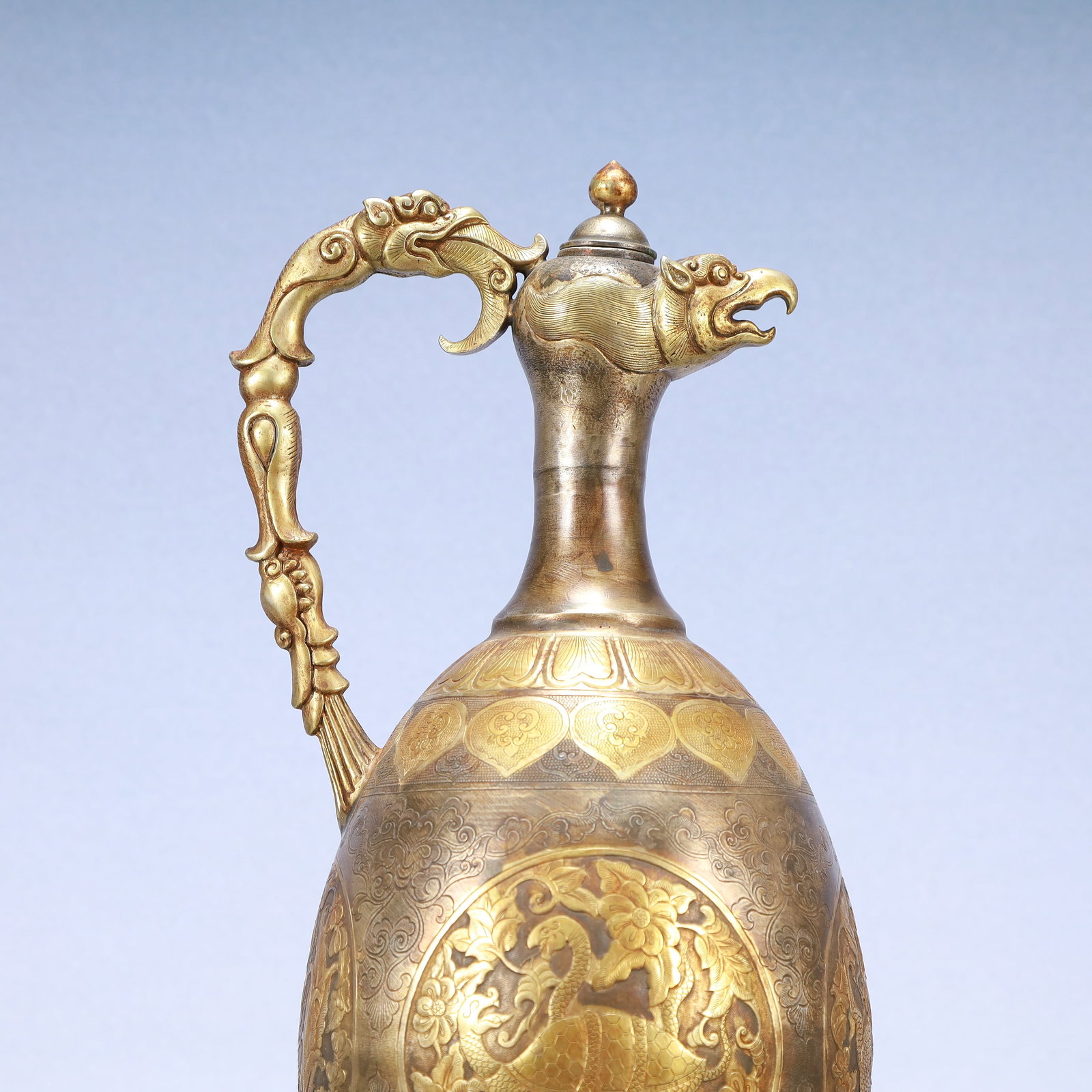 A Exquisite Gilt Silver Flower Pattern Auspicious Beast Pattern Ewer - 2
