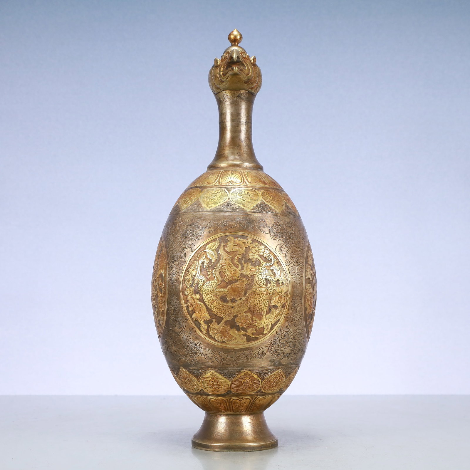 A Exquisite Gilt Silver Flower Pattern Auspicious Beast Pattern Ewer - 5