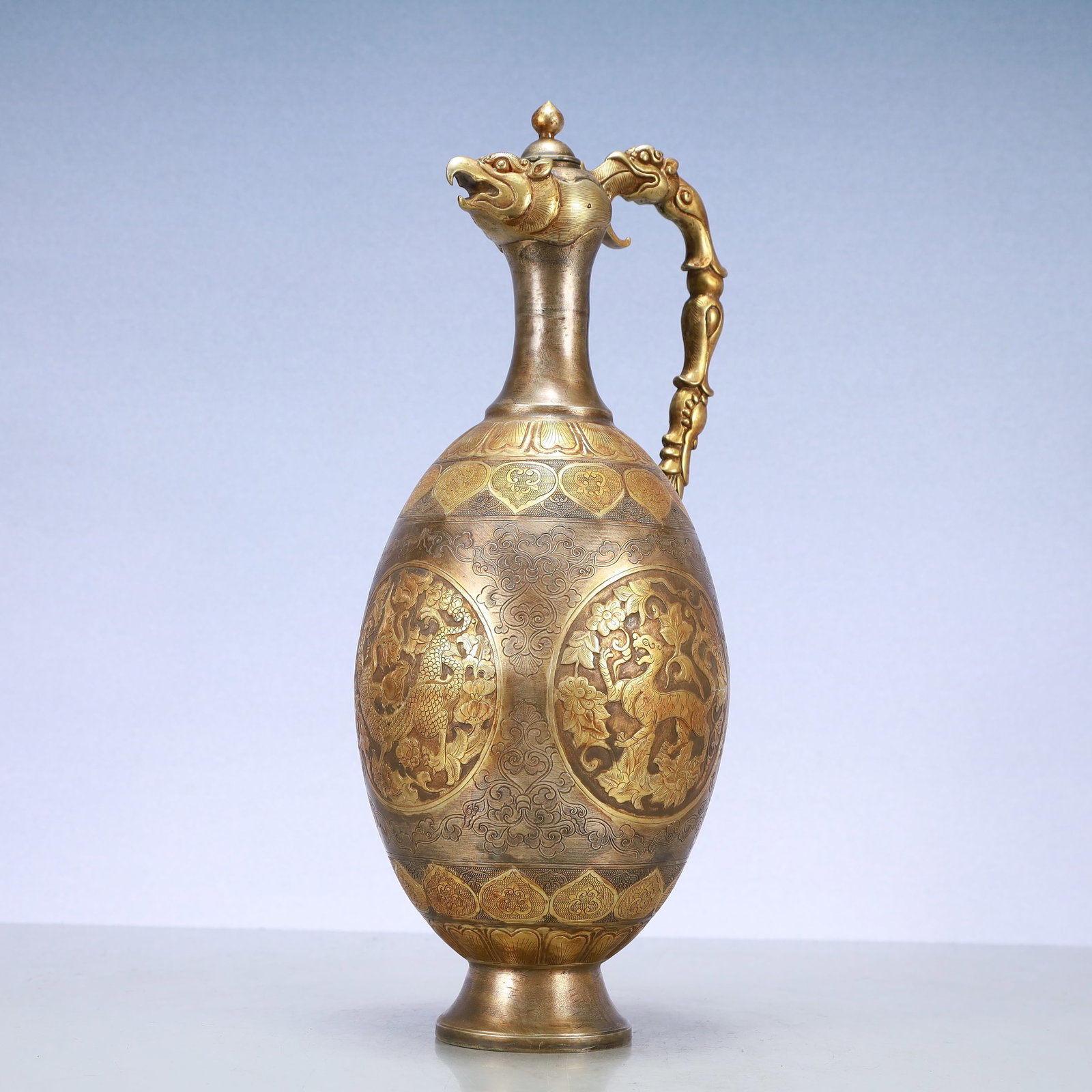 A Exquisite Gilt Silver Flower Pattern Auspicious Beast Pattern Ewer - 7
