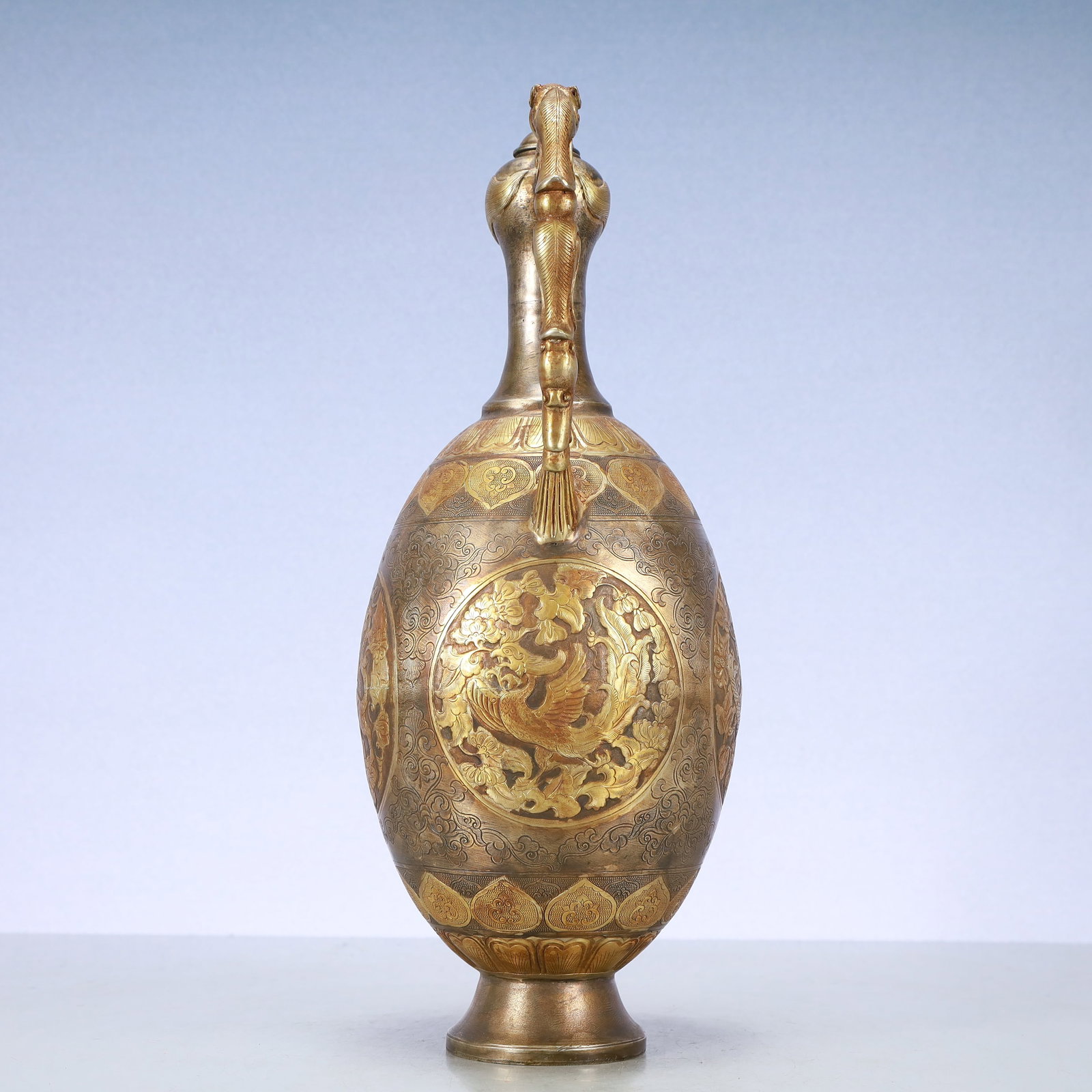 A Exquisite Gilt Silver Flower Pattern Auspicious Beast Pattern Ewer - 9