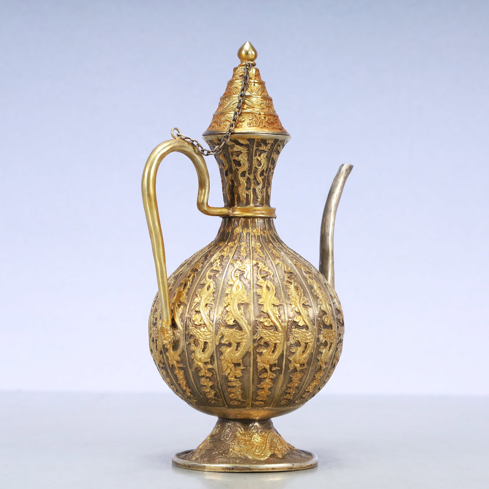 A Exquisite Gilt Silver Dragon Pattern Ewer - 2