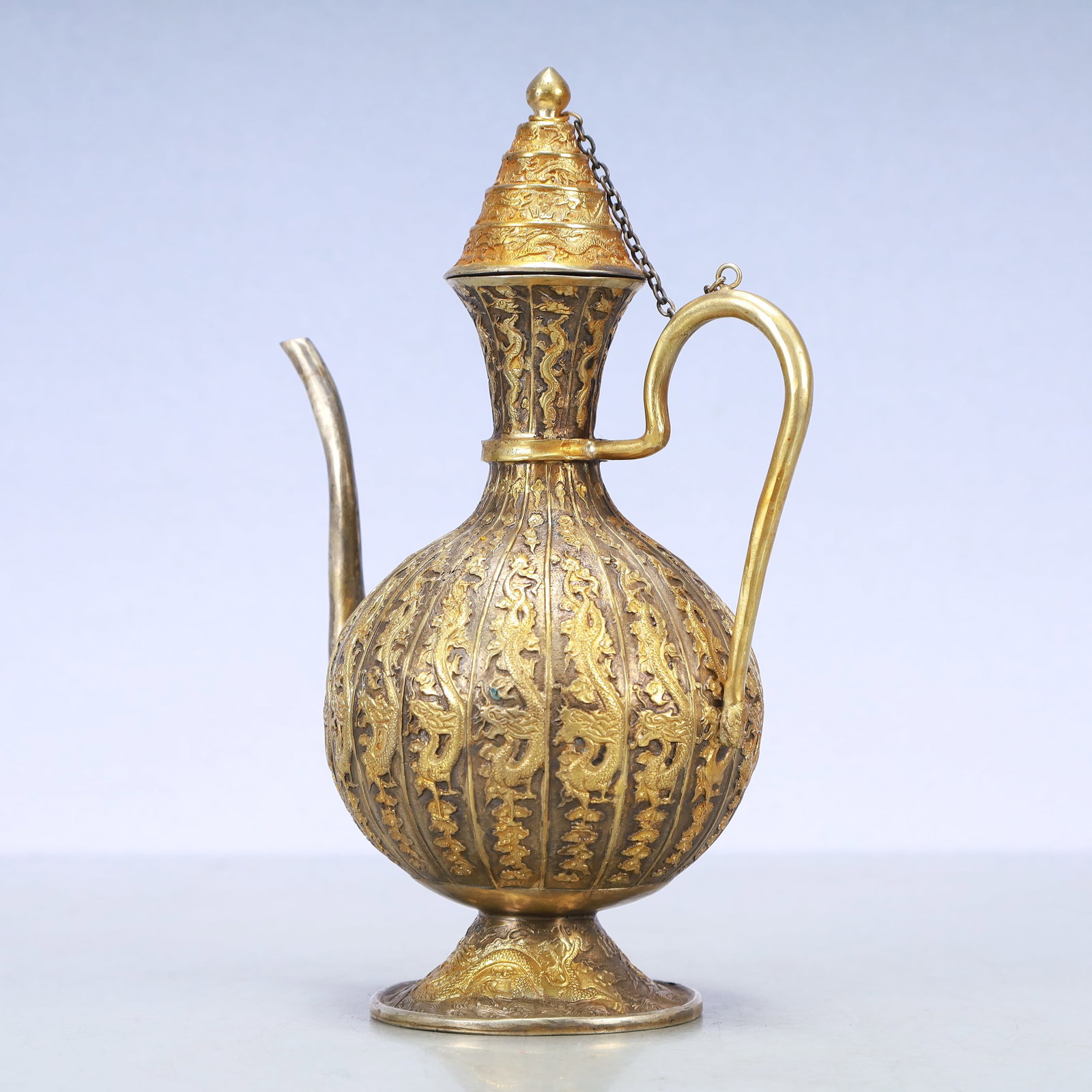 A Exquisite Gilt Silver Dragon Pattern Ewer - 4