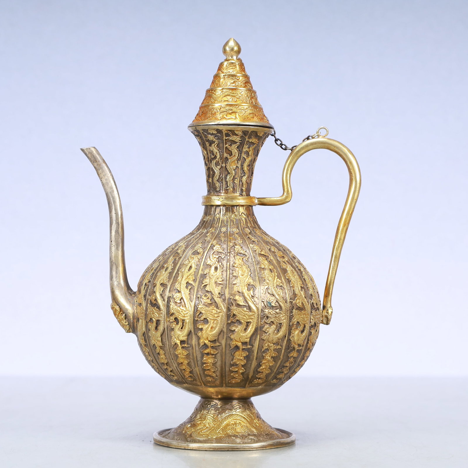 A Exquisite Gilt Silver Dragon Pattern Ewer - 5
