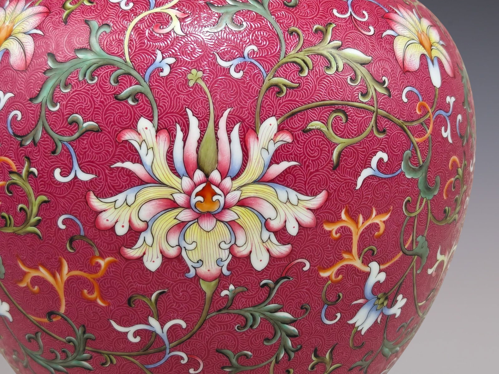 A Rare Enamel Ruby Red-Glazed Lotus Pattern Jar with Cover - 5