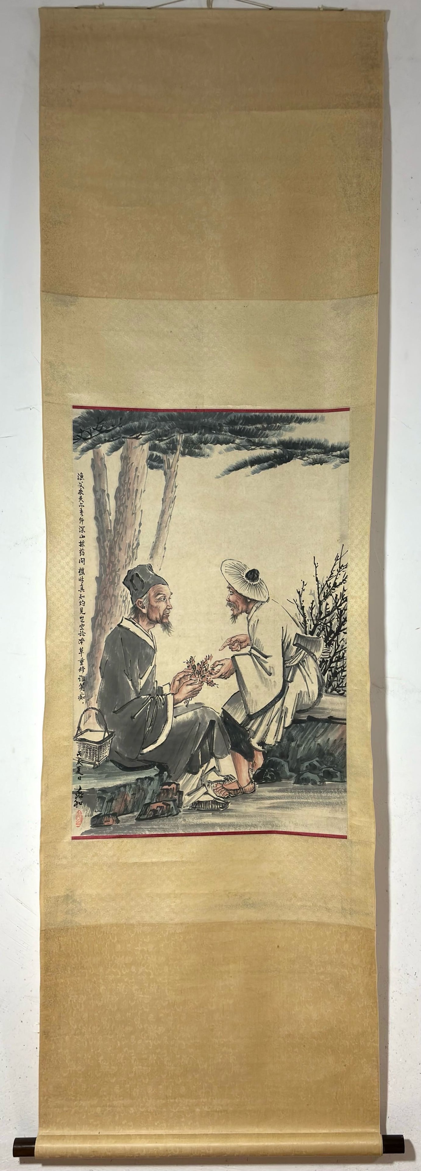 A Chinese Vertical Scroll Ink Painting of Figure on Paper,Jiang Zhaohe&Li Shizhen: A Chinese Vertical Scroll Ink Painting of Figure on Paper,Jiang Zhaohe&Li Shizhen,Size:(Without