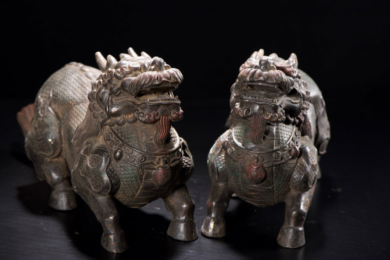 A Pair of Rare Bronze Auspicious Beast Ornaments: A Pair of Rare Bronze Auspicious Beast Ornaments,Ming Dynasty,China,Yongle Six-character