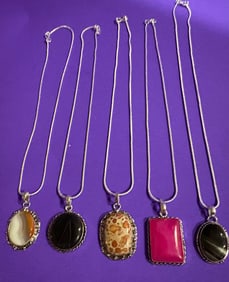 Genuine Gemstone Pendants on Sterling Silver Plated Chains