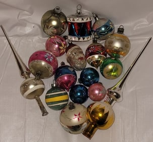 Lot Vintage Ornaments West Germany, Poland, Shiny Brite, Tree Toppers. Mixed 17ct