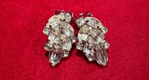 Weiss White Rhinestone Vintage Earring - Stamped