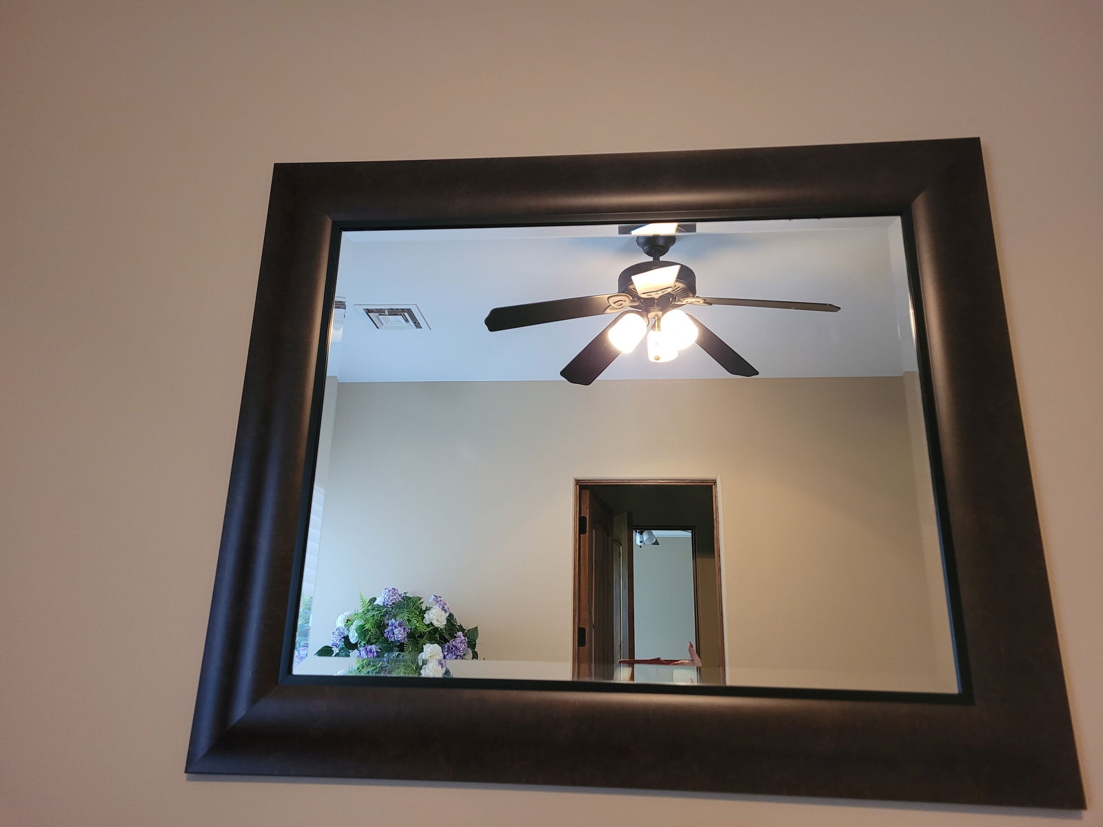 Wall Mirror with Hanger: Beautiful quality mirror. 29.5"tall, 35"wide, 4" deep.