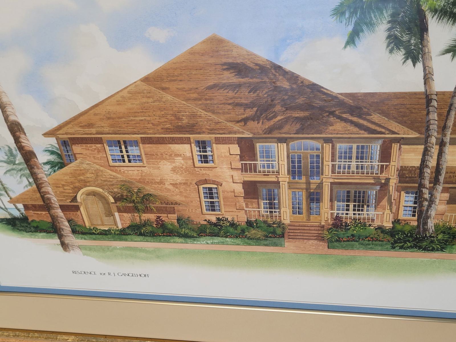 Artwork Gangelhoff Residence Rendering: Measures 41" Tall, 30" Wide, and 2" Deep. Framed Rendering of Residence for R.J Gangelhoff