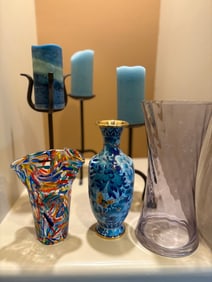 6 Piece Lot Vases, Cloissone, Candle Holders Decor