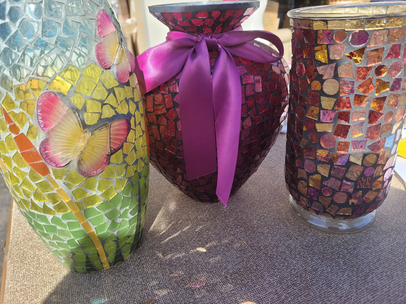 Lot of 3 Crackled Glass Vases: Vases